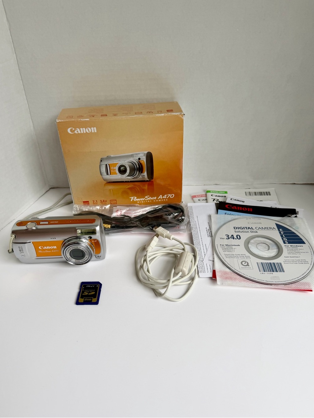 Canon PowerShot A470 Digital Camera Silver Orange Tested Works 7.1 MP 3.4X Zoom - Picture 1 of 14